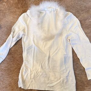 Max Studio Cream Fuzzy Trim Sweater